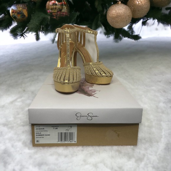 Jessica Simpson Women's Bakir Gold T-Strap Dress Platform Heels Size Various - Picture 15 of 15
